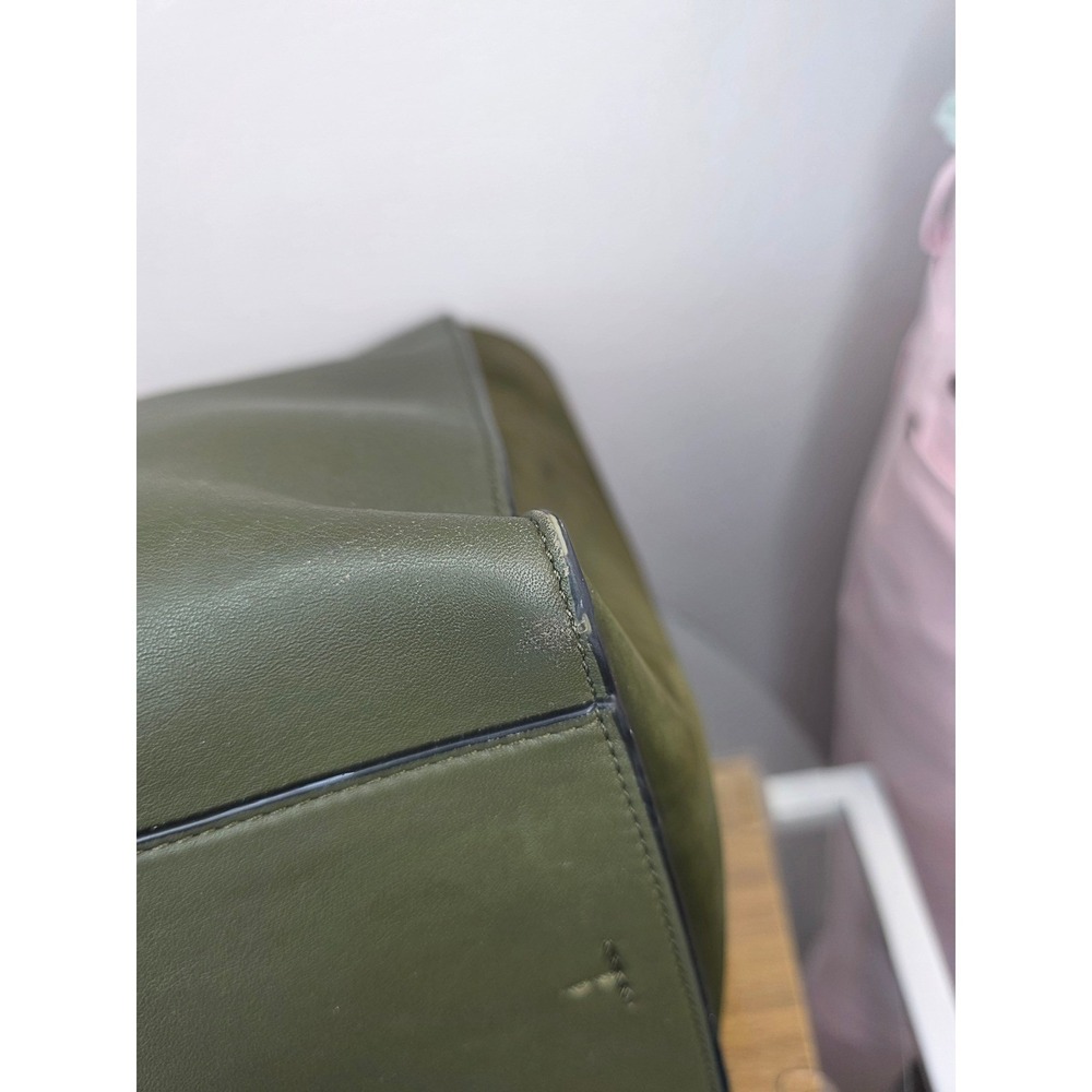 Tory Burch McGraw Mixed-Materials Tote Olive Green Leather Suede Gold Chain Bag - Picture 7 of 16